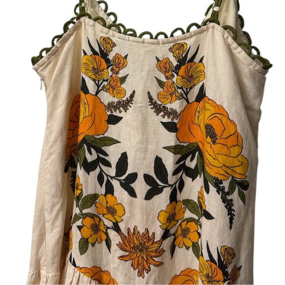 Farm Rio Anthropologie Cream Maxi Dress with Yellow Floral Print - Picture 9 of 13